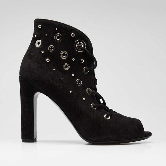 Hermes Black Suede Goatskin Parade Lace Up Ankle Boots Size 6/36.5 - Picture 3 of 5